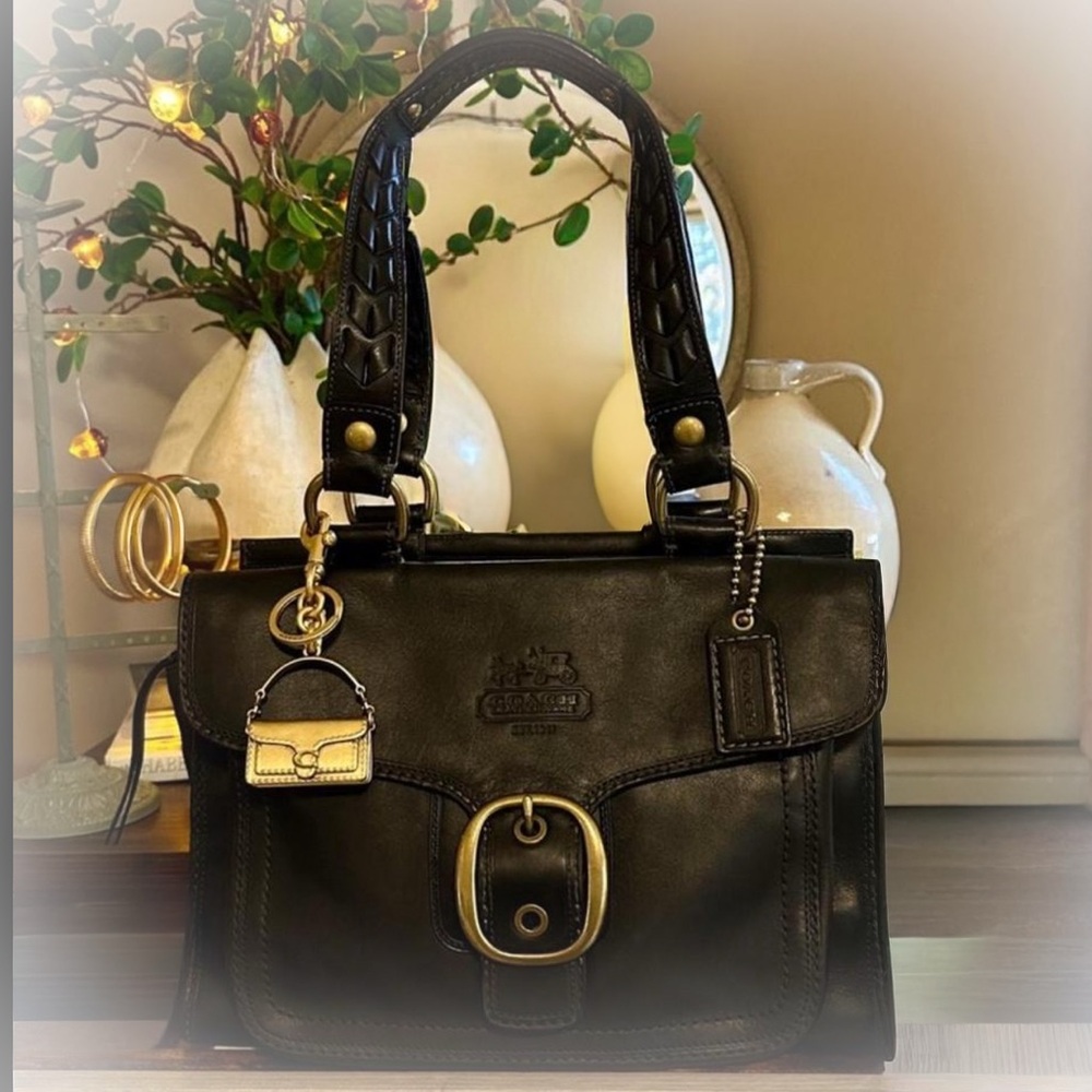 COACH Legacy BLEEKER Tattersall Black Leather Flap Satchel - Picture 2 of 16